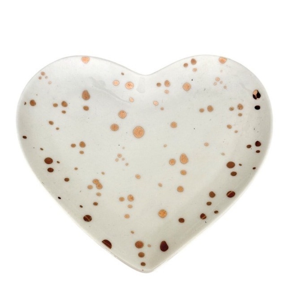 Coco + Lola Premium CollectionTrinket Dish White Heart Shaped with Gold Dots
